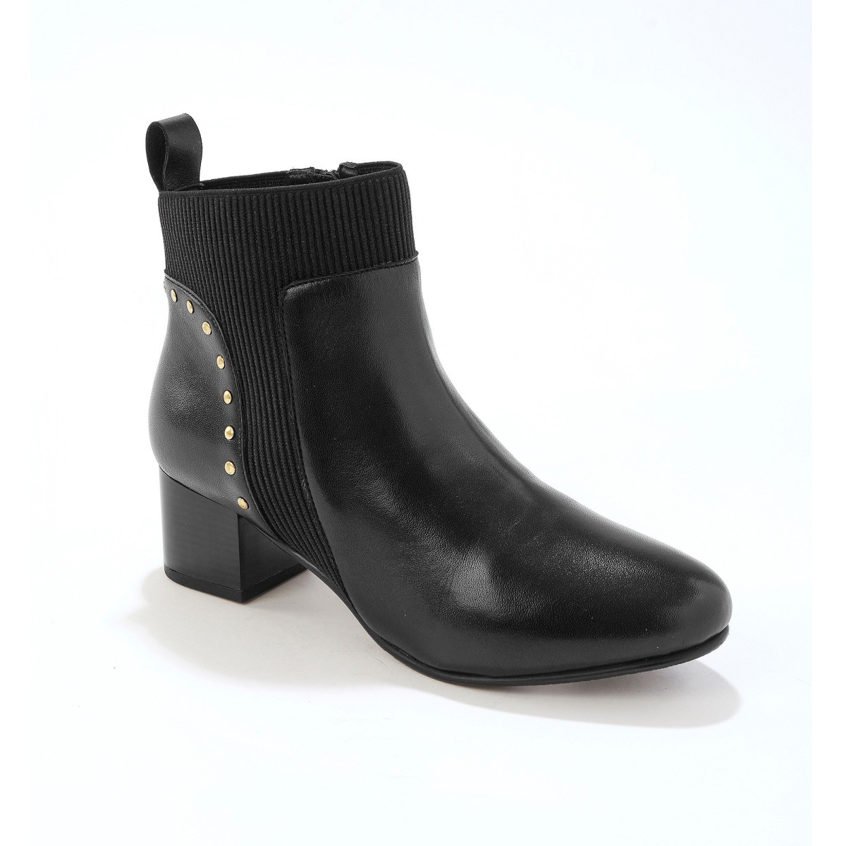 Blancheporte Kožené vysoké topánky s gumkou a cvočkami, čierne čierna 40