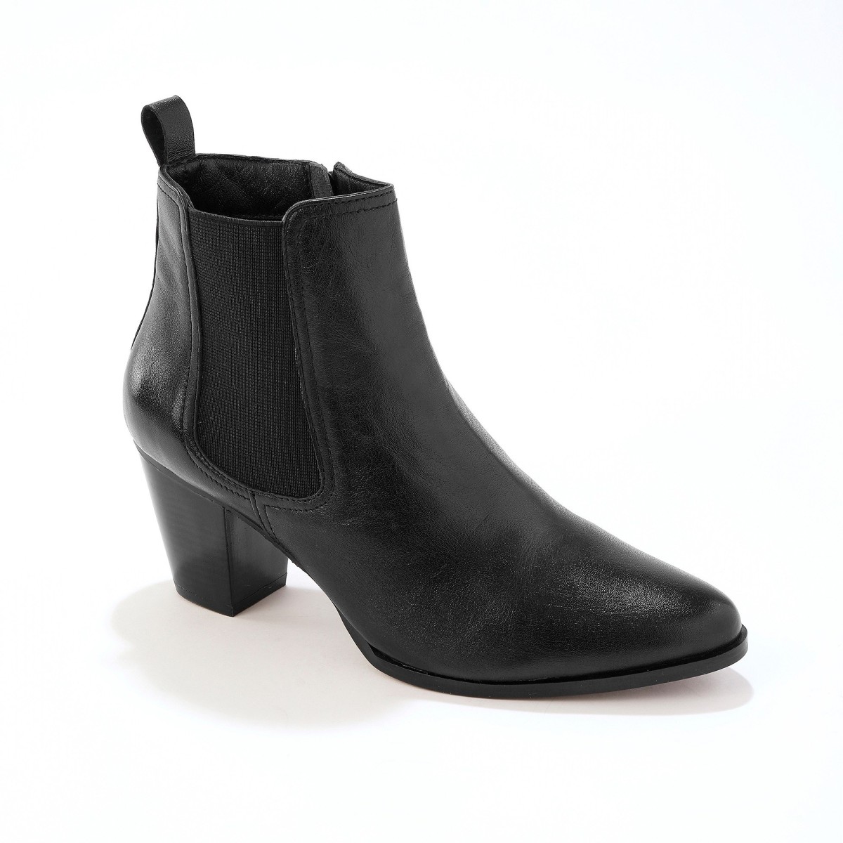 Blancheporte Kožené vysoké topánky s perforáciou na podpätku, čierne čierna 40