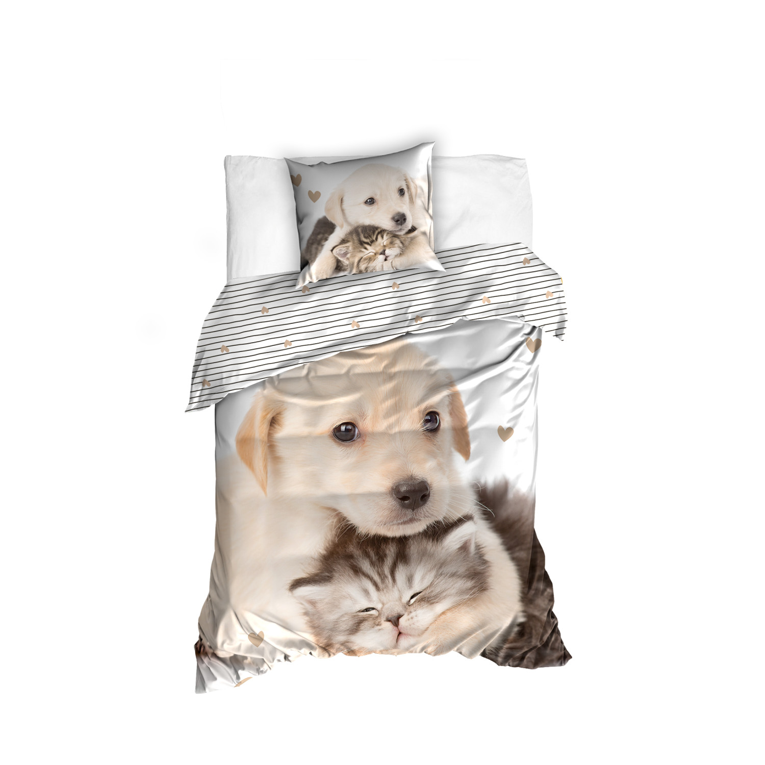 Lenjerie de pat Labrador cu pisicuta - bej, imprimeu - Mărimea single 140x200+70x90 cm